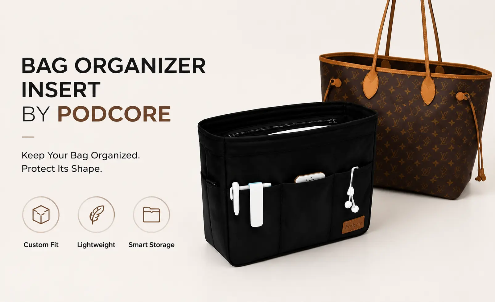Luxury handbag organizer insert