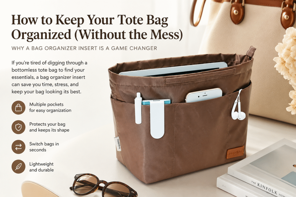 Lightweight tote bag organizer insert for handbags and tote bags